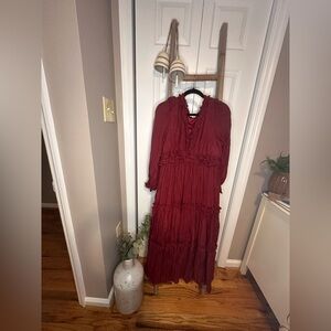 Chic Soul Burgundy Tiered Maxi Dress